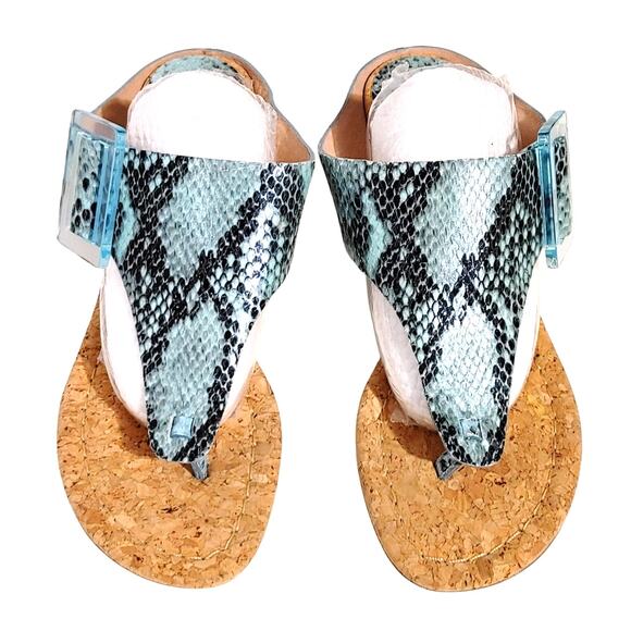 Donald J Pliner Oltina Buckled Wedge Thong Sandals Snake Print Blue Womens 6.5M - Picture 3 of 7